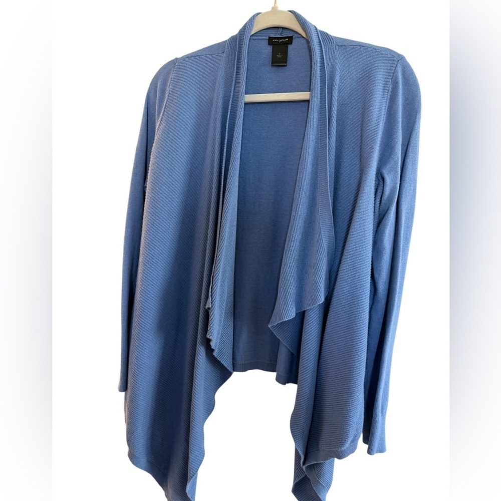 Ann Taylor Light Blue Draped waterfall Cardigan ribbed, long sleeves size M